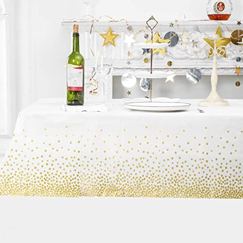 FINDIR 4 Piezas Mantel Desecheble Fiesta Oro Blanco Mantel Rectangular Dorado Cubierta de Mesa Plásticos Manteles para Fiestas Boda Banquetes Cumpleaños de Niñas, Baby