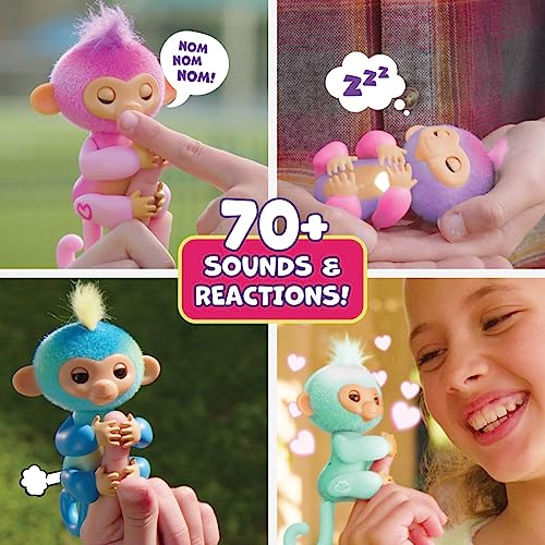 Fingerlings Nuevo Mono bebé Interactivo 2023 reacciona al Tacto - Más de 70 Sonidos y reacciones - Leo (Azul)