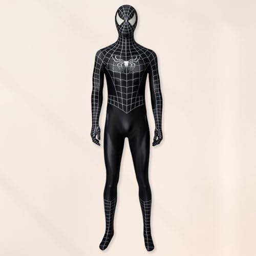 Fiorky Disfraz de Miles Morales para adultos, traje elástico de Spider-Man 3 Venom Cos, disfraz superior para fiesta de Halloween (negro, talla XL)