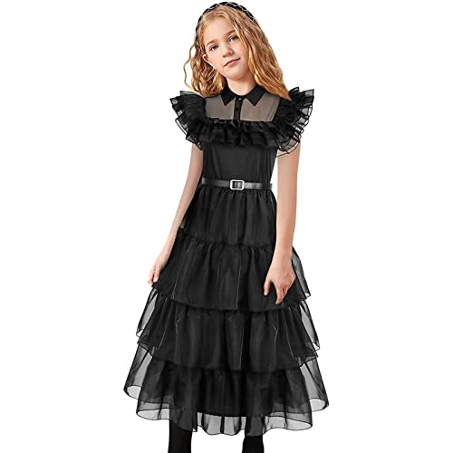 Firulab Miércoles Addams disfraz vestido niñas princesa vestido Halloween miércoles Addams disfraz niños niñas fiesta trajes carnaval vestir