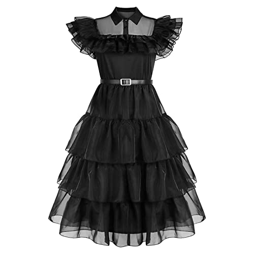 Firulab Miércoles Addams disfraz vestido niñas princesa vestido Halloween miércoles Addams disfraz niños niñas fiesta trajes carnaval vestir