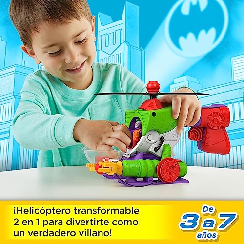 Fisher-Price Imaginext DC Super Friends Robocóptero de Joker Vehículo transformable con figura, juguete +3 años (Mattel HMV09)