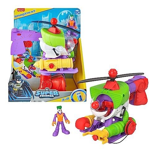 Fisher-Price Imaginext DC Super Friends Robocóptero de Joker Vehículo transformable con figura, juguete +3 años (Mattel HMV09)