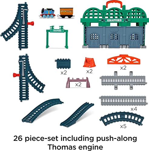 Fisher-Price Thomas & Friends Knapford Station Train Set track with 2 in 1 playset and storage case for preschoolers 3+