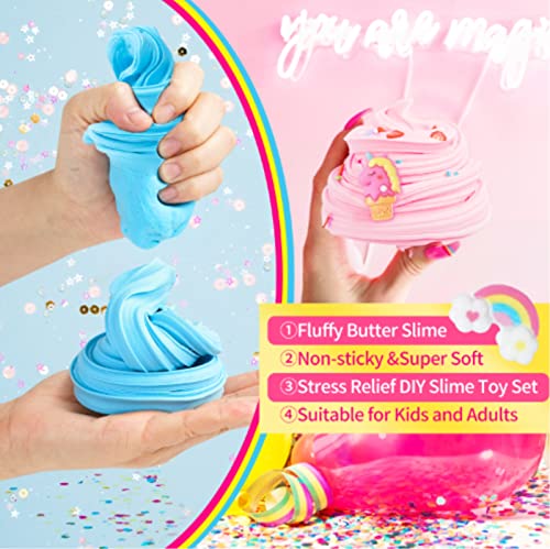 Fluffy Slime Set de 9 mini limo de mantequilla, limo perfumado con unicornio y accesorios de limo de frutas arcoíris, juego para niños