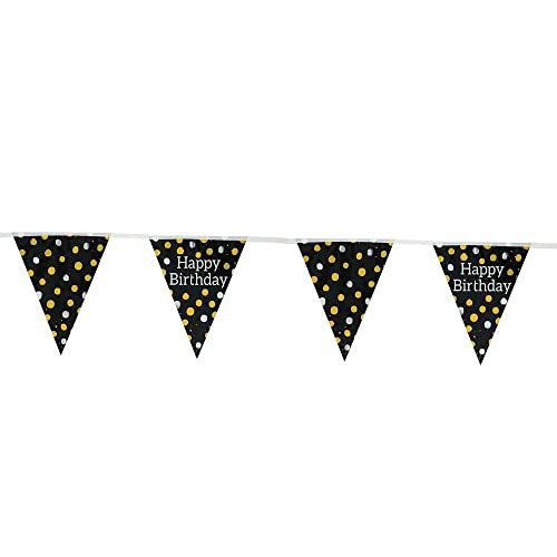 Folat- Línea de bandera Glossy Black 'Happy Birthday' - 4 metros, Color negro (68007)