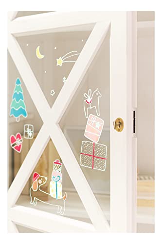 folia 39249 - Juego de Cuadros de Ventana Premium Cosy Winter con 8 Plantillas de diseño preimpresas sobre el Tema del Invierno, la Navidad y el otoño, Incl. 7 marcadores de Tiza