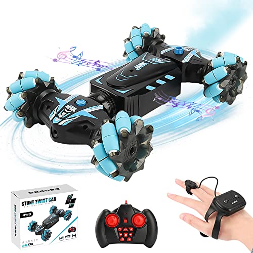 Foreverup Coches Teledirigidos para Niños, 4WD Coche de Acrobacias, 4WD Drift Stunt Coche RC con Luz y Spray, 2.4Ghz 360 ° Drift RC Car con Pulsera de Control Gestual, Regalos para Niños