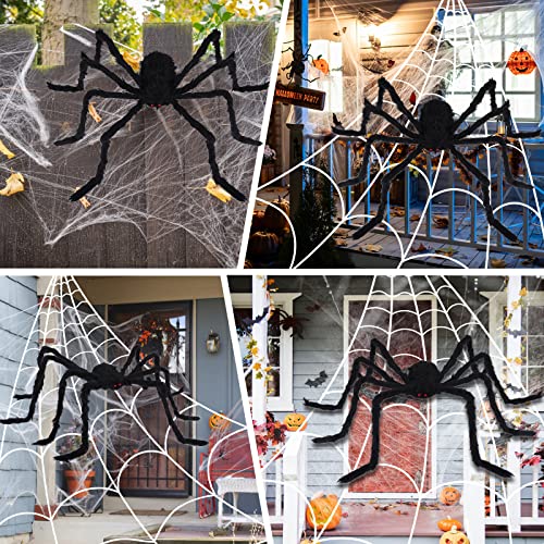 FORMIZON Araña Gigante de Halloween de 150cm, Juego Arañas Enorme de Halloween, Tela de Araña Triangular 7M, Spider Web Halloween, Telarañas Estirable Decoración Halloween Terror Accesorios