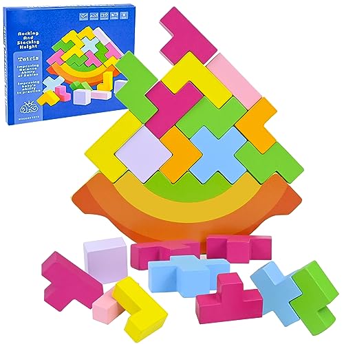 FORMIZON Juguetes Apilables de Equilibrio, Juguete Equilibrio de Madera, Bloques de Tetris, Juegos Apilables para Niños, Juego Educativo Montessori Regalos para Niños 3 4 5 6 7 8 Años