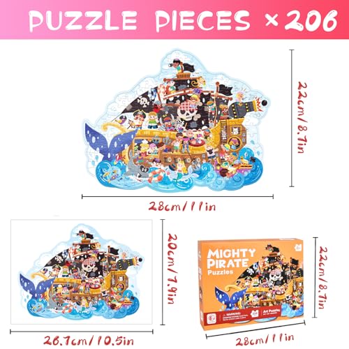 FORMIZON Rompecabezas Niños, 206 Piezas Puzzle Infantil, Rompecabezas Animales, Piezas de Rompecabezas, Rompecabezas Jigsaw Puzzle, Juegos de Rompecabezas para Juego Familiar (Barco Pirata)