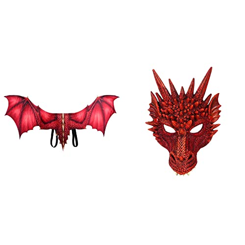 Fossenfeliz Mascara + Alas de Dragón Traje de Hombres y Mujeres 3D Realista - Disfraz de Halloween Artículos Prop de Navidad, Fiestas