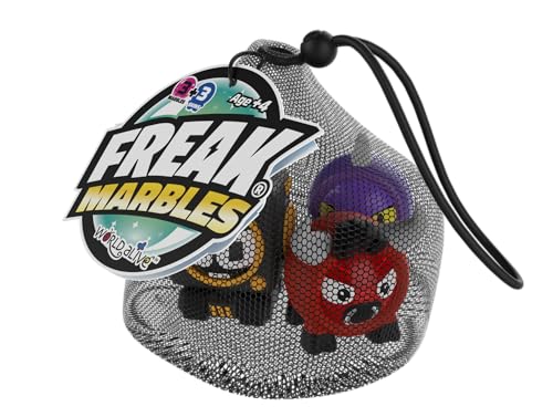 Freak Marbles Bolsa de Malla con cordón | Colecciona, Juega y Comparte | Contiene 3 canicas y 3 Skins