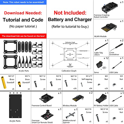 Freenove Quadruped Robot Kit with Remote (Compatible with Arduino IDE), App Remote Control, Walking Crawling Twisting Servo Stem Project