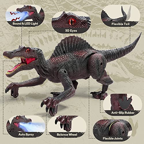 FRUSE Dinosaurios Juguetes,Dinosaurio Teledirigido con Trazado Luz,Niebla de Rocío,Luz LED,Rugido,Juguetes de Robot Spinosaurus,Regalos para Niños Niñas de 3 4 5 6 7 8(Rojo)