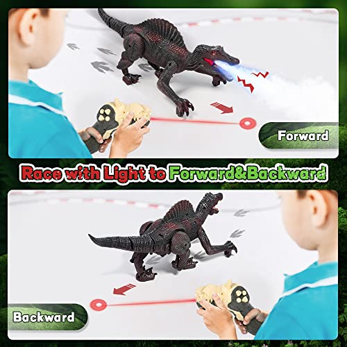 FRUSE Dinosaurios Juguetes,Dinosaurio Teledirigido con Trazado Luz,Niebla de Rocío,Luz LED,Rugido,Juguetes de Robot Spinosaurus,Regalos para Niños Niñas de 3 4 5 6 7 8(Rojo)