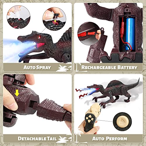 FRUSE Dinosaurios Juguetes,Dinosaurio Teledirigido con Trazado Luz,Niebla de Rocío,Luz LED,Rugido,Juguetes de Robot Spinosaurus,Regalos para Niños Niñas de 3 4 5 6 7 8(Rojo)