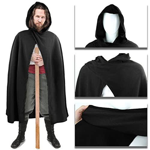 FSUJWOA Disfraz medieval con capucha renacentista negra con capucha para Halloween