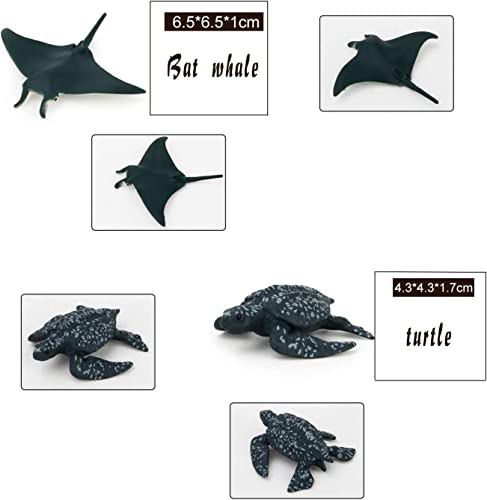 Fun Gift DE - Juego de 12 juguetes para animales marinos, tiburones blancos, delfines, etc., juguetes para niños mayores de 3 años, adecuados para bañeras, pozos de arena, etc. (negro)