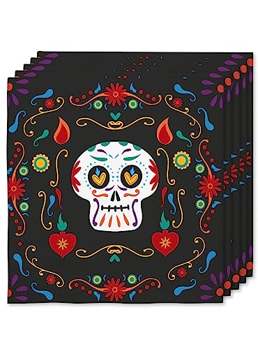 Funidelia | 16 servilletas de Catrina día de los muertos 33x33cm Day of the Dead Calavera mexicana - Decoración para fiestas de cumpleaños, fiestas de disfraces, Halloween y Carnaval - Negro