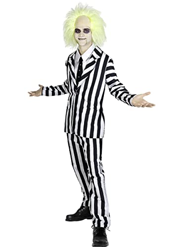 Funidelia | Disfraz de Beetlejuice para hombre Tim Burton, Películas de miedo, Terror - Disfraz para adultos y divertidos accesorios para Fiestas, Carnaval y Halloween - Talla L - Blanco