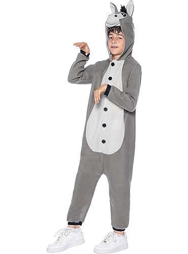 Funidelia | Disfraz de Burro Onesie para niño y niña Animales - Disfraz para niños y Divertidos Accesorios para Fiestas, Carnaval y Halloween - Talla 10-12 años - Marrón