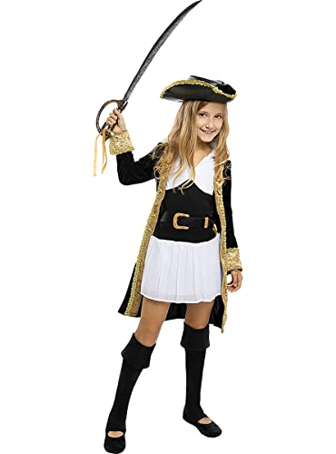 Funidelia | Disfraz de pirata deluxe- Colección colonial para niña Corsario, Bucanero - Disfraz para niños y divertidos accesorios para Fiestas, Carnaval y Halloween - Talla 10-12 años - Negro