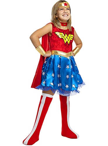 Funidelia | Disfraz de Wonder Woman Oficial para niña Talla 7-9 años Mujer Maravilla, Superhéroes, DC Comics, Liga de la Justicia - Color: Rojo - Licencia: 100% Oficial