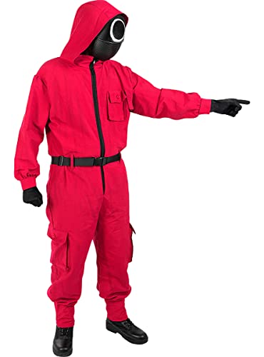 Funidelia | Disfraz el Juego del Calamar con máscara círculo para hombre y mujer Squid Game - Disfraz para adultos y divertidos accesorios para Fiestas, Carnaval y Halloween - Talla XXL - Rojo