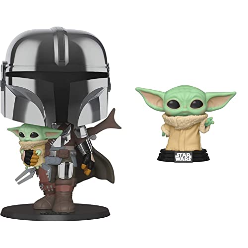 Funko 49931 Pop Star Wars:Mandalorian-10 Mandalorian (w/Chrome Armour) Collectible Toy, Multicolour & Pop Star Wars: Mandalorian-The Child Figura Coleccionable, Multicolor (48740)