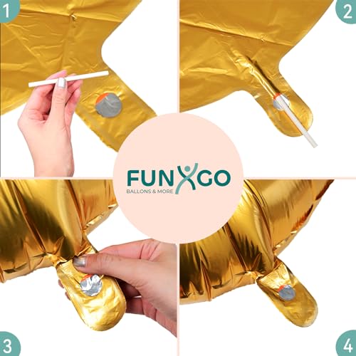 FUNXGO® Globo con letra V dorada - XXL 100 cm - para helio o aire, ideal para cumpleaños, bodas, fiestas y decoración de despedida de soltera para mujeres - globo V dorado