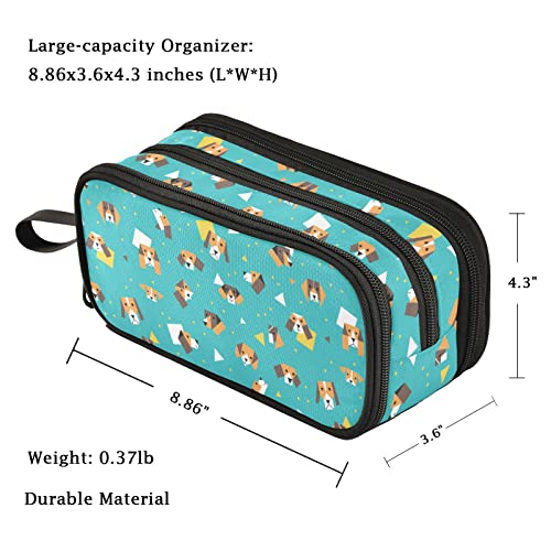 Fustylead Estuche geométrico divertido Beagles para bolígrafos, 3 compartimentos, ligero y espacioso, bolsa de papelería con cremallera, para adolescentes, niños y niñas, estudiantes escolares,