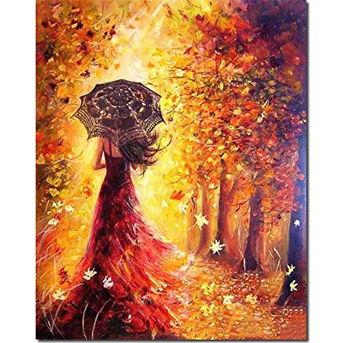 Fuumuui Pintura por Números Adultos y Niños Principiantes Incluye Pinceles y Pinturas Acrílicas 40 x 50 cm - Mujer, Niña Vestido Rojo