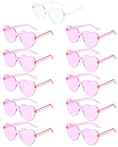 Gafas de sol en forma de corazón con montura sin marco, cristales polarizados transparentes. 1 gafa de novia y 10 gafas para acompañantes. Para despedida de soltera. Accesorios para fotomatón