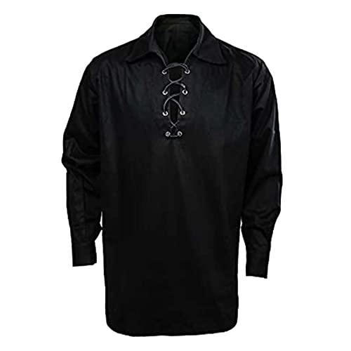 Gefomuofe Camisa medieval para hombre, estilo retro, renacentista, gótico, victoriano, cuello alto, camisa con cordones, disfraz de vikingo, chaqueta de vampiro, disfraz de pirata, disfraz de cosplay,