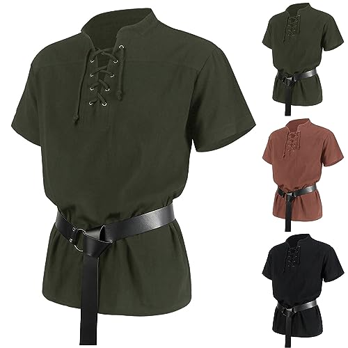 Gefomuofe Disfraz medieval para hombre, camisa de manga corta, camisa pirata, disfraz vikingo, camisa renacentista, steampunk, chaqueta de vampiro, Halloween, renacimiento, victoriano, steampunk,