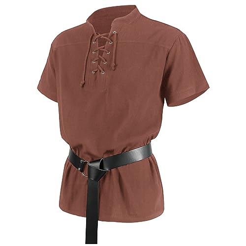 Gefomuofe Disfraz medieval para hombre, camisa de manga corta, camisa pirata, disfraz vikingo, camisa renacentista, steampunk, chaqueta de vampiro, Halloween, renacimiento, victoriano, steampunk,