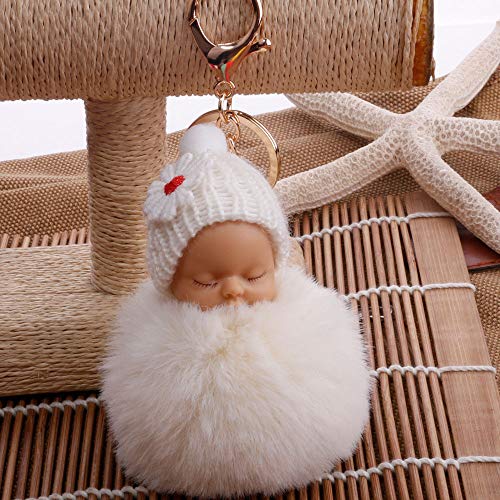 Generic Colgante de bebé cadenas bolsas pompón llave linda muñeca encanto llavero sueño llavero llavero perro muñeca llavero (beige, talla única)