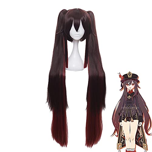 Genshin Impact Hu Tao Cosplay Wig Genshin Impact Cosplay Long Gradient Brown Ponytails Heat Resistant Synthetic Hair