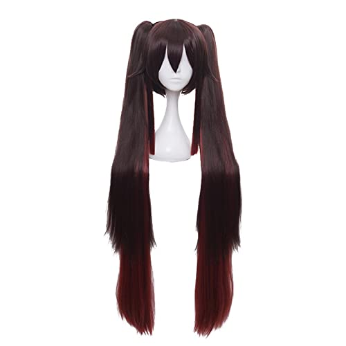 Genshin Impact Hu Tao Cosplay Wig Genshin Impact Cosplay Long Gradient Brown Ponytails Heat Resistant Synthetic Hair