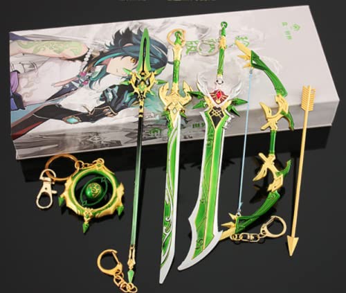 Genshin llavero de impacto llavero de metal llavero de dibujos animados anillo envolvente relámpago con soporte, Traje de lanza con alas de jade primordial, Taille unique
