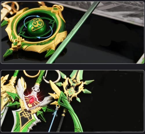 Genshin llavero de impacto llavero de metal llavero de dibujos animados anillo envolvente relámpago con soporte, Traje de lanza con alas de jade primordial, Taille unique