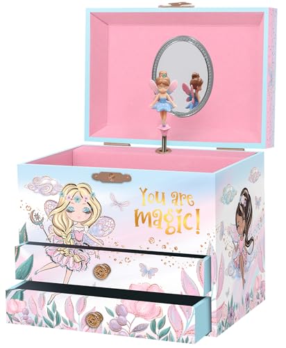 Giggle & Honey Joyero Musical de Hada para Niñas - Caja de Música para Niños con Hada Giratoria y Espejo, Regalo de Cumpleaños para Niñas, Joyero Infantil para Edades 3-10 - 17,1 x 13,3 x 15,2 cm