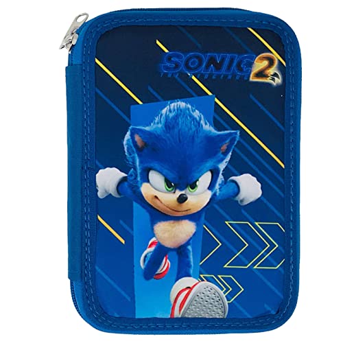 GIOVAS Plumier 2 Cremalleras Sonic EL Erizo Estuche de 2 Pisos Sonic The Hedgehog Estuche Escolar Niño 20cm Estuche Sonic, Color Azul