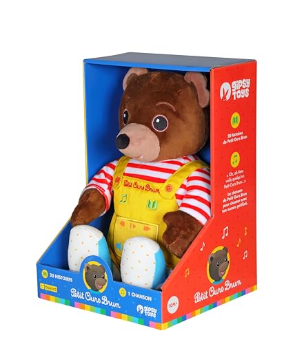 Gipsy Toys – Pequeño Oso marrón – Peluche Musical Que Habla narrador de Historias – 28 cm – Marrón Amarillo Rojo