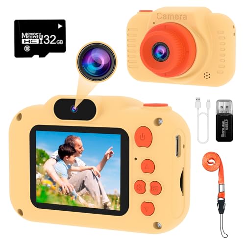 GlobalCrown Camara Fotos Infantil,Mini Digital Recargable Cámara Video Prueba de Golpes Regalos para niños 3 a 9 años, 12MP HD Pantalla para Juguetes Jugar al Aire Libre (32GB Tarjeta incluida)