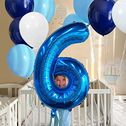 Globo Número 6 Azul, 40 Pulgadas XXL Gigante Grande Oscuro Foil Helio Numeros 6 Años Globos para Decoracion de Cumpleaños Niño Niña Adultos Aniversario Fiestas de Bienvenida al Bebé Bautismo Comunión