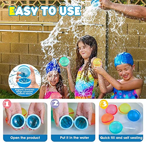 Globos de Agua Reutilizables, 12 Piezas Bolas de Agua Recargables Autosellante de Llenado Rápido para Niños y Adultos, Juguetes de Verano Aptos para Exteriores, Piscina, Playa y Fiestas Acuáticas