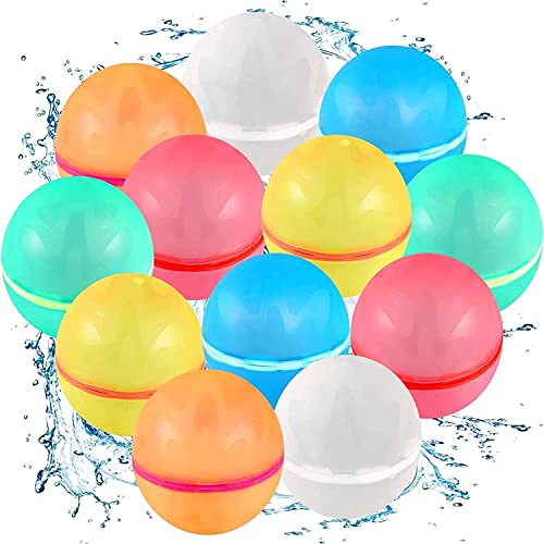 Globos de Agua Reutilizables, 12 Piezas Bolas de Agua Recargables Autosellante de Llenado Rápido para Niños y Adultos, Juguetes de Verano Aptos para Exteriores, Piscina, Playa y Fiestas Acuáticas