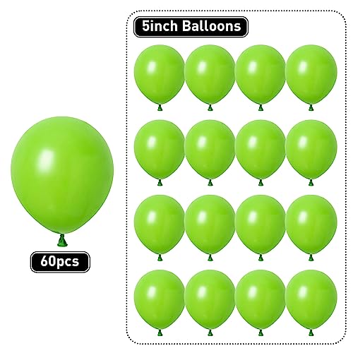 Globos de color verde lima de 5 pulgadas, globos pequeños de color verde fruta, 60 globos redondos de látex verde lima mate para guirnalda de arco de globos, globos verde claro para decoración de